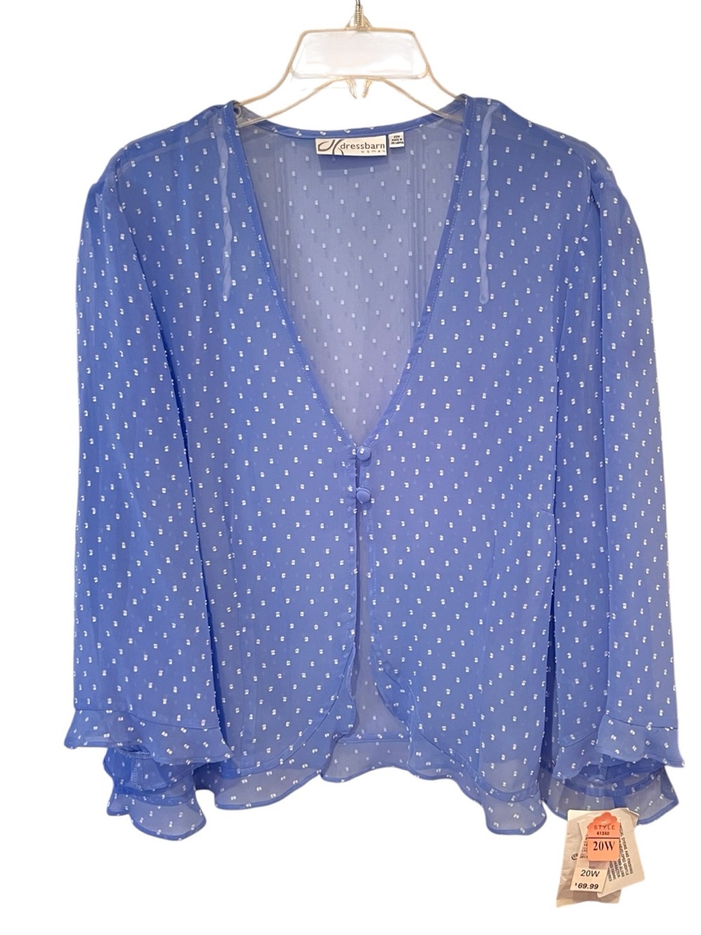Dressbarn plus size chiffon clip dot blue sheer top cottagecore boho feminine